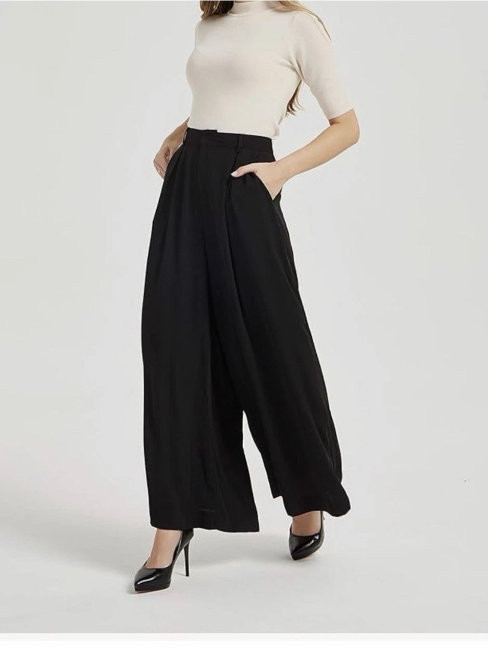 Tronjori Business Casual High Waist Wide Leg Palazzo Long Pants Black Sz XXL